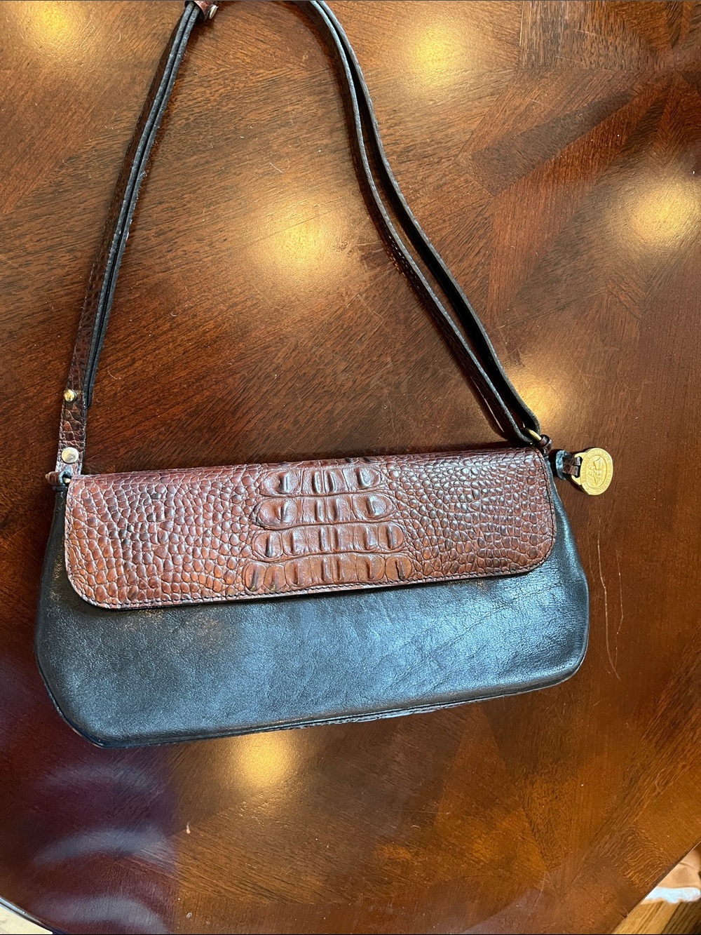 Brahmin Brown and Black Textured Leather Shoulder Bag